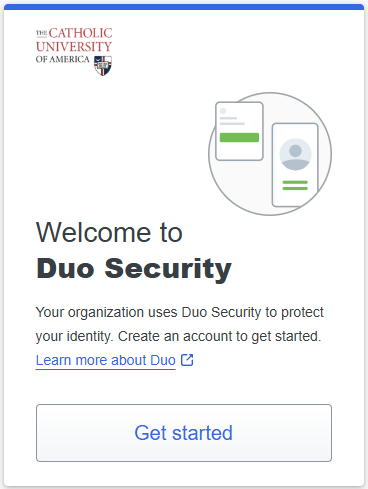 Duo Security welcome screen with the Get started button